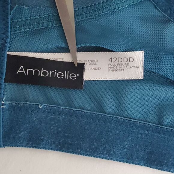 Ambrielle Lightly Lined Balconette Bra Teal Embroidered Size 42DDD - Picture 10 of 11